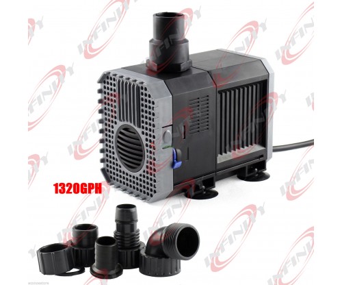 1320 GPH Pond Pump Adjustable Submersible Inline Fountain Waterfall Koi Filter